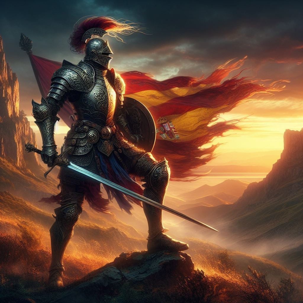 chevalier avec épée devant drapeau